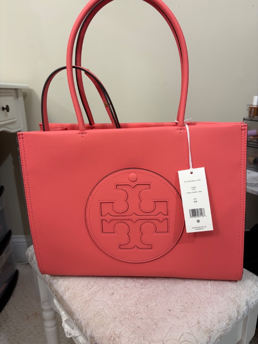 NWT Tory Burch Ella Small Tote in Coral Crush